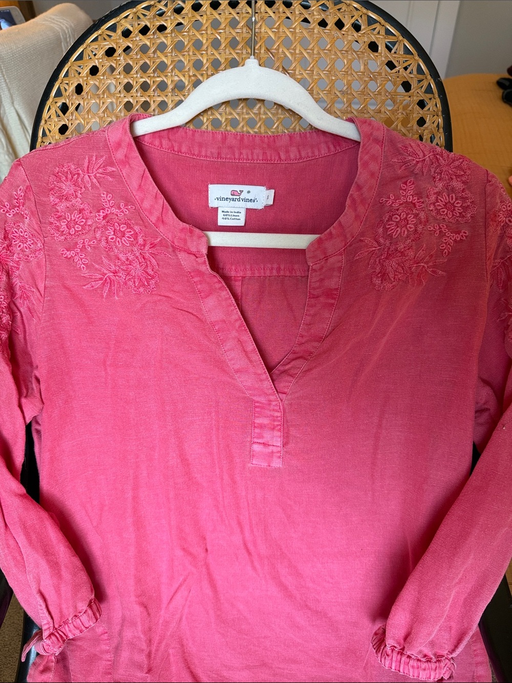 Vineyard Vines Rose Pink Embroidered V-Notch Tunic
